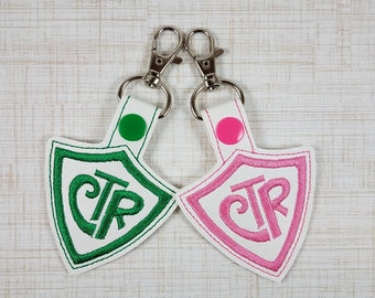 CTR Keychain, Choose the Right Keychain, Embroidered CTR Keychain, Baptism Gift, Custom ctr Keychain, Scripture Bag, Snap Tab, LDS Gift
