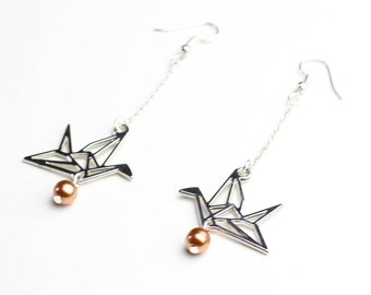 Origami crane bird earrings