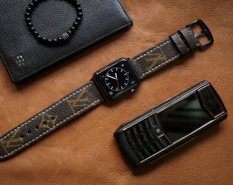 Artisan Watch Strap Handmade Brown LV Strap White Stitching L6 Fits Apple watch Series 1 Series 2, Nike+ version 38mm or 42mm