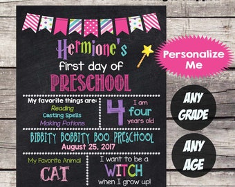 First Day of PRESCHOOL Sign First Day of School sign First Day of School Chalkboard Printable Personalized Back to School Sign ANY GRADE #1