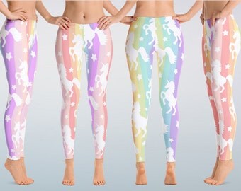 Pastel Rainbow Unicorn Leggings, Ladies Yoga Pants, Print Leggings, Matching Mom Child Leggings Cosplay Leggings
