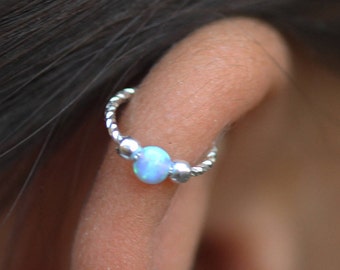 Beaded Hoop Earring,Helix hoop,Cartilage piercing,Helix jewelry,opal Helix jewelry,Tiny helix,piercing hoop
