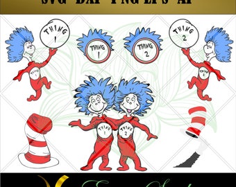 Dr Seuss svg, Thing 1 svg,Thing 2 svg, The Cat In The Hat svg, SVG Files, Studio Designs,files for cricut, Cricut Downloads,Instant Download