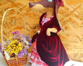 Lady Dachshund, Textile Toy Dog, Interior Doll, Home Decor, Handmade