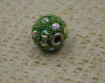 2 beads handcrafted Cashemir green rhinestone 13mm