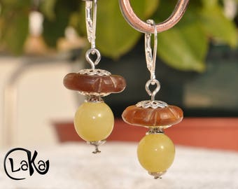 "Lemon" Jade and amber Horn earrings