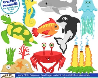 Half Price Sale Under The Sea clipart set, personal and commercial use vector Sealife digital clip art set.