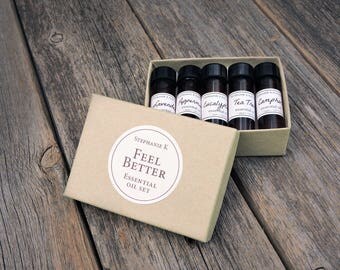 Feel Better Essential Oil Set - get well gift, care package, essential oils starter kit, meditation, gift set