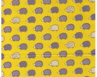 HALF YARD Westex - Grey and Cream Hedgehogs on YELLOW - Rows of Cute Hedgies - Imported Japanese