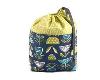 Knitting Project Bag, Project Bag, Sock Knitting Bag, Crochet Bag, Flower Bag
