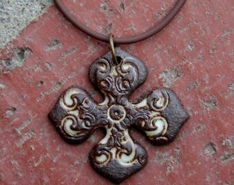 Bohemian Cross Stoneware Pendant 2 | focal pendant | jewelry supplies