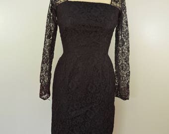 Vintage Ladies DRESS black DARK purple UNION made usa 1950's goth steampunk