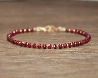 Ruby Bracelet, Gold Filled, Rose Gold or Sterling Silver Beads, Ruby Jewelry, July Birthstone, Stacking, Gemstone Jewelry, Valentine's Day