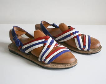 Painted Red Blue Leather Huarache Sandals 9
