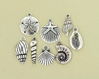 Seashell Charm Collection Antique Silver Tone 8 Different Charms - COL125 NEW5