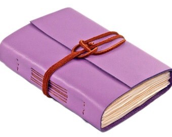Light Purple Leather Journal - Tea Stained Paper - Handmade Journal - Travel Journal - Leather Journal - Wedding Journal - Ready To Ship