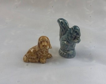Set of Two Ceramic Miniature Figurines Dog Squirrel Collectibles