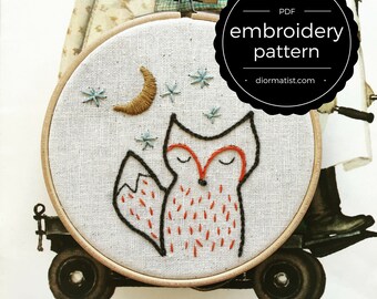embroidery pattern // foxy night - instant digital download