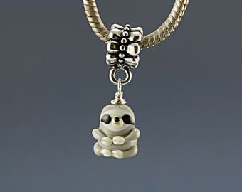 Sloth charm , sloth pendant , Sloth necklace , Glass lampwork big hole bead or BHB bead , charms bracelet ,european bracelet , jewelry