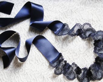 Wedding Sash Belt Navy Blue Sash Belt - Bridal Sash Belt Lace Sashes Belts - Something Blue Gift Bridal Gift Bridesmaids Sashes Belts