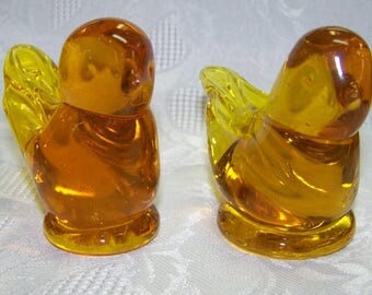 2 Art Glass Bird Figurines The Rainbow Art Glass Co Honey Amber