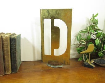 Large Brass Stencil D 12 Inch Brass Letter, Industrial Letter D