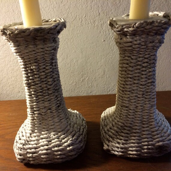 Items similar to Vintage Wicker Candlestick Holders Wicker over Glass