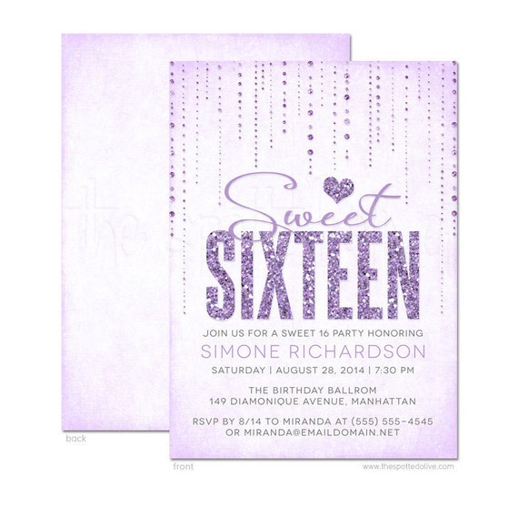 Printed Sweet 16 Party Invitations - Purple Sweet Sixteen Invitations - Lavender 16th Birthday