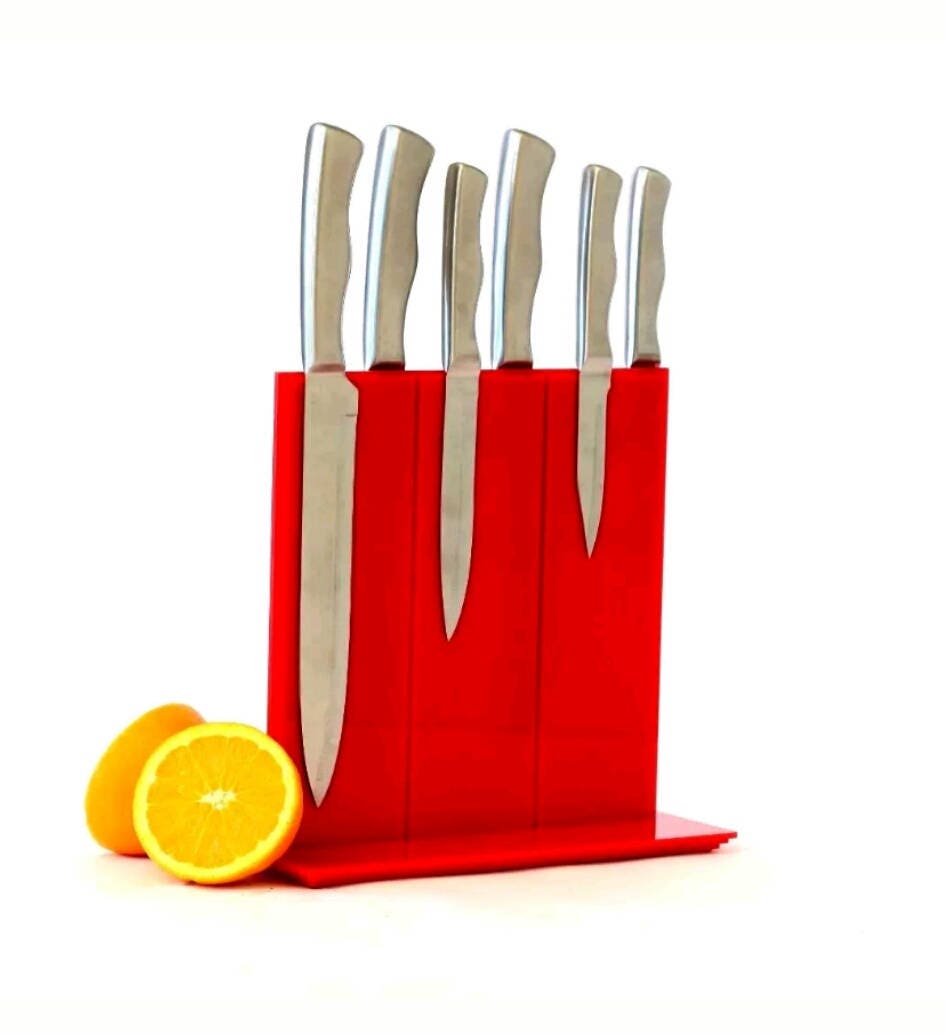 COLOUR RUN OUT Volcanic Red Knife Block Empty Knife Holder
