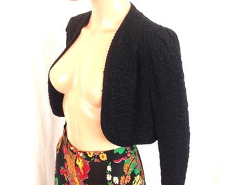 1940's Rayon Crepe Bolero Jacket w/ Soutache Trim Sz. S