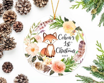 Baby's First Christmas Ornament, Personalized Children's Ornament, Little Fox