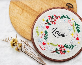 Love Flower Wreath Embroidery Hoop Art