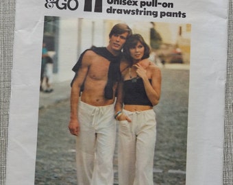 Unisex Pull-On Drawstring Pants in Size Medium (32-34) Compete Uncut/FF Pieces Vintage Butterick Sewing Pattern 4344