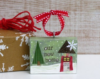 Our New Home Ornament - New House 2017 - Whimsical Miniature Christmas House - Realty Closing Gift - New Neighbor - Under 20