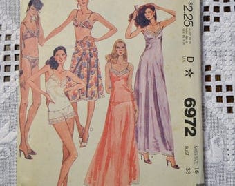 Vintage McCalls 6972 Sewing Pattern Misses Slip Camisole Bikini Lingerie Size 16 DIY Fashion Sewing Crafts PanchosPorch
