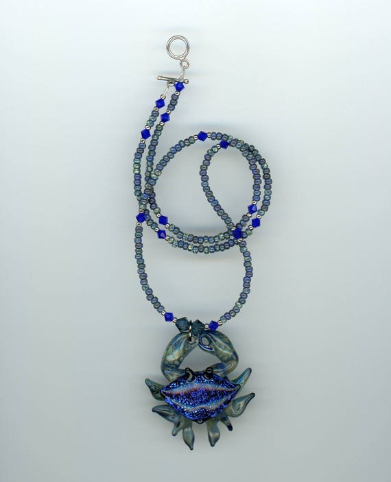 Blue Crab Necklace Lampwork Crab Crab Jewelry Ocean Lover