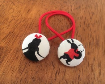 Alice and Wonderland Fabric Button Hairties