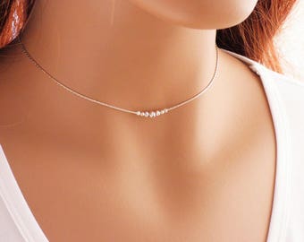 Dainty Choker, Silver Choker, Beaded Choker Necklace, Beaded Necklace, Silver Necklace, Gemstone Choker, Choker Necklace, Sterling silver