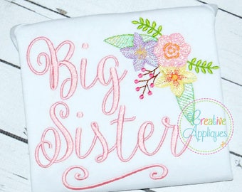 4 SIZES Big Sister Digital Machine Embroidery Design, big sister embroidery, sibling sister embroidery, siblings embroidery, big sis