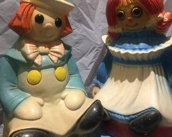 Vintage Chalkware Raggedy Ann and Andy