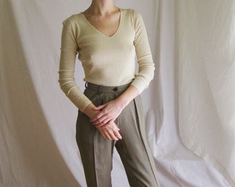 90s Wool Silk Ribbed Knit Top XS S