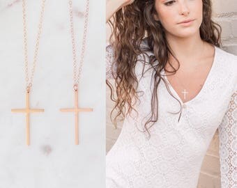 Gold Cross Necklace, Confirmation Gift, Christian Necklace, Religious Jewelry, Rose Gold Cross Necklace, Cross Necklace Women, Baptism Gift