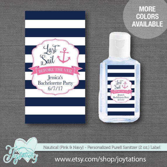 Nautical Pink And Navy Purell Hand Sanitizer Label Personalized Printable Anchor Last Sail Personalized Sanitizer Label Template