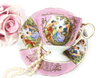Royal Halsey Footed Cup And Saucer, Very Fine Bone China Tea Cup & Saucer, Wedding Shower, Tea Time, Bridal, Tea Party, Gift #B002