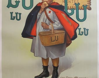 1930s Original Vintage Advertisement Biscuits LU Lefèvre-Utile, Le Petit Écolier