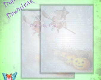 Vintage Witch Page, Witch Stationery, Halloween Page, Halloween Stationery, Letting Writing, Halloween Paper, Stationery Set, Stationery Kit