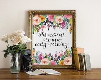 bible verse print, christian wall art His mercies are new every morning god quote printable biblical quote scripture art farmehouse wall art