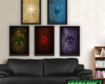 Magic the Gathering, MTG, Mana, Magic, Gathering, Forest, Swamp, Island, Plains, Mountain, TCG, Trading Card Game Print Set