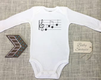 Music Notes Treble Clef Cute Baby Musician Band One Piece Bodysuit Toddler Kids Children's T-shirt