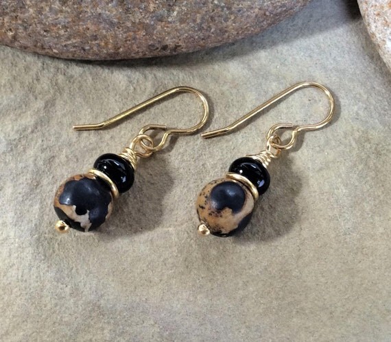 Black Jewelry Black Drop Earrings Brown Earrings Gemstone